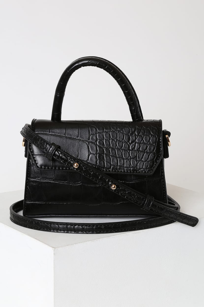 Goldmas crocodile belly leather matte black handbag