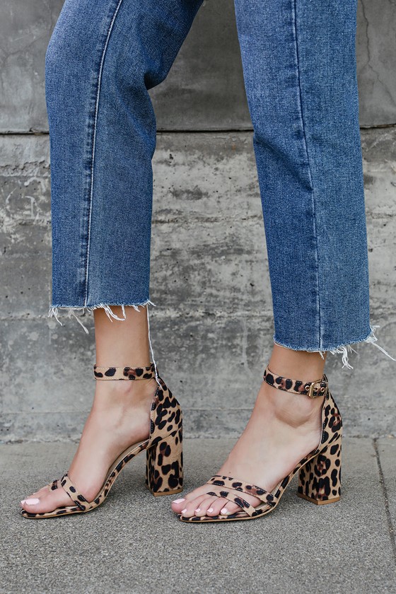 Cute Leopard Heels - Ankle Strap Heels - Vegan Suede Heels - Lulus