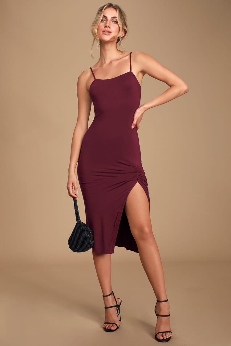 Burgundy Dress - Bodycon Dress - Sleeveless Dress - Midi Dress - Lulus