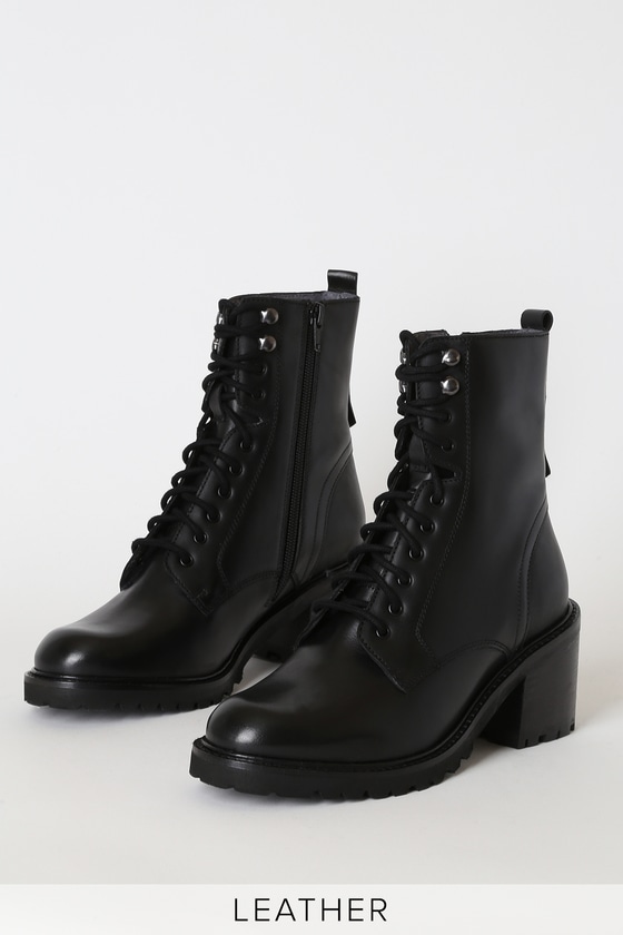 black leather zip up boots