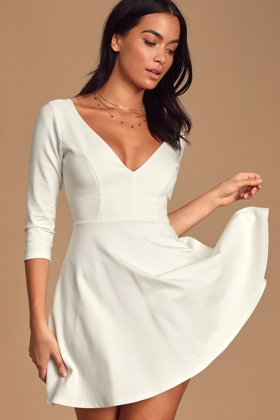 Cute White  Dress  Backless Skater  Dress  Strappy Back 