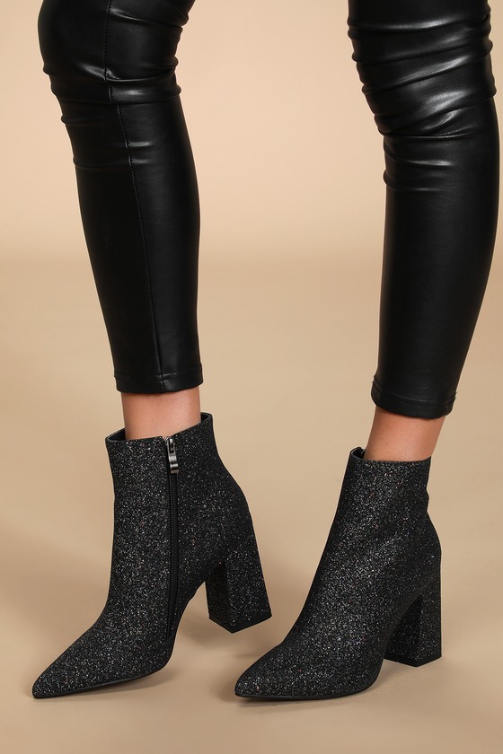 black glitter ankle booties