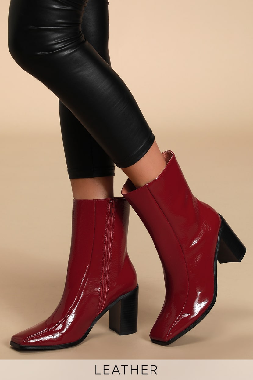 Jaggar Bold Rosewood - Red Boots - Patent Leather Ankle Boots - Lulus