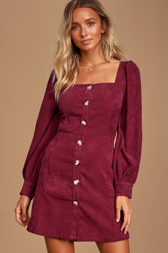 burgundy button up dress
