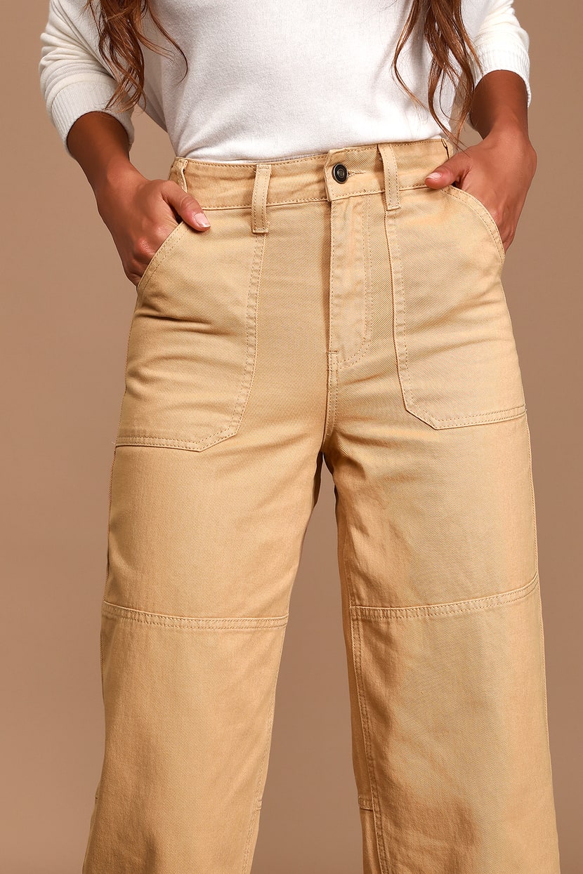 Beige Jeans - Carpenter Jeans - High Rise Jeans - Wide-Leg Jeans - Lulus