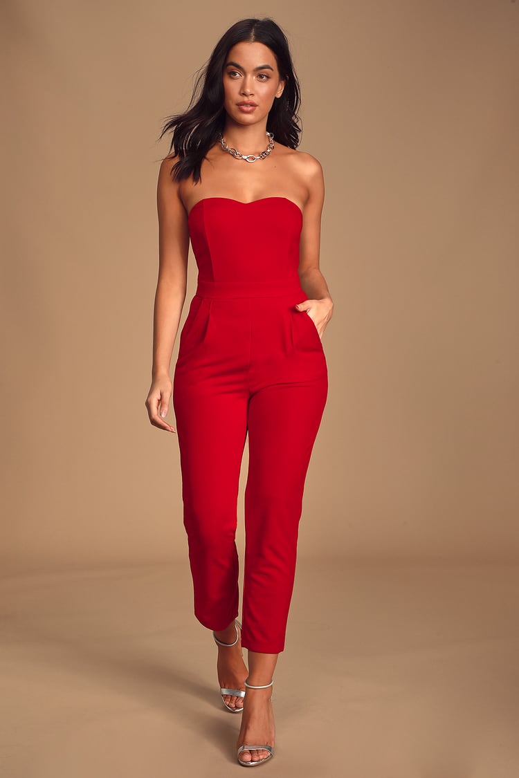 Sexy Red Jumpsuit - Strapless Jumpsuit - Sweetheart Jumpsuit - Lulus