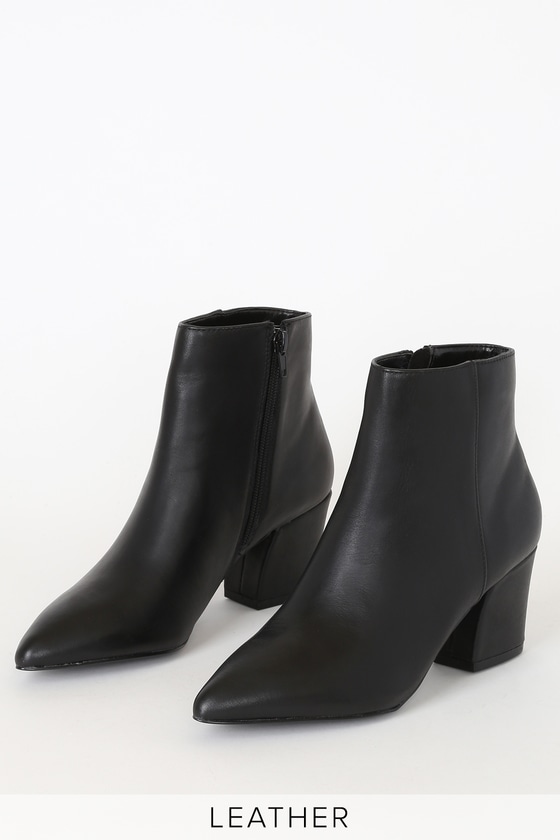 Steve Madden Missie - Black Leather Boots - Ankle Booties - Lulus