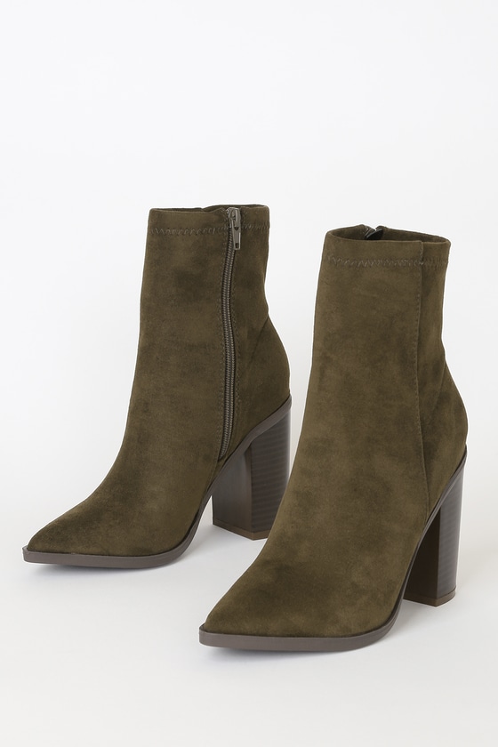 Chic Olive Green Boots - Vegan Suede Boots - Mid-Calf Booties