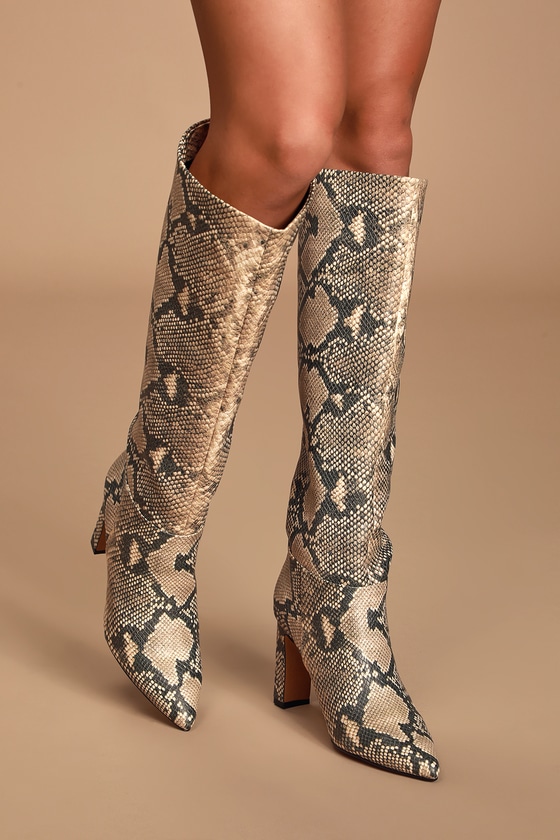 Joanis Natural Multi Snake Pointed-Toe Knee High Boots