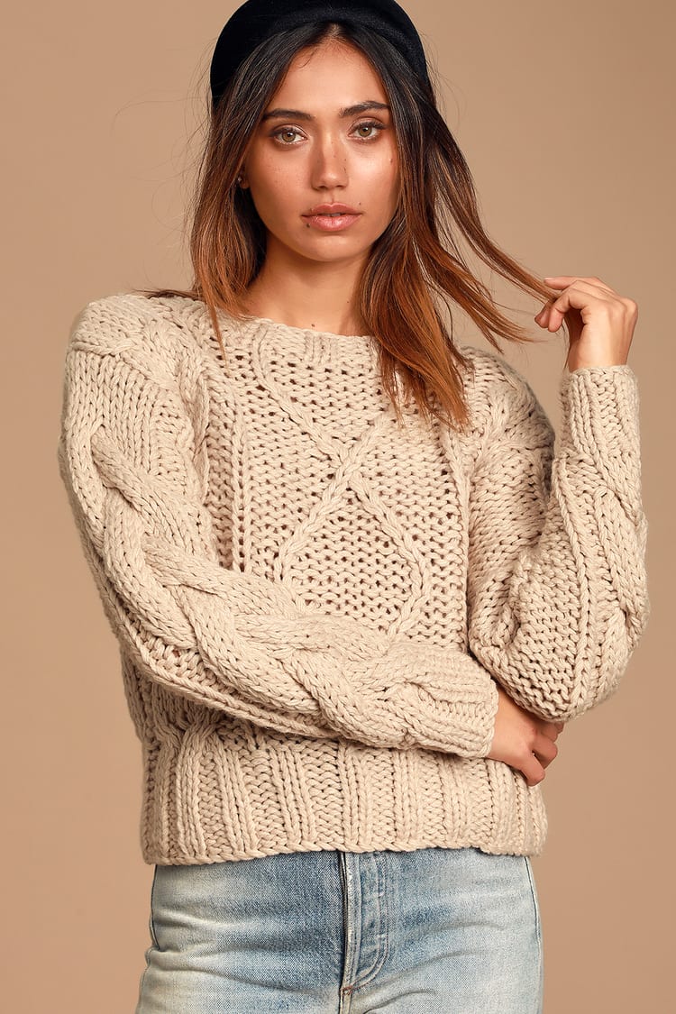 Cable Knit Sweater - Beige Knit Sweater - Knit Chunky Sweater - Lulus