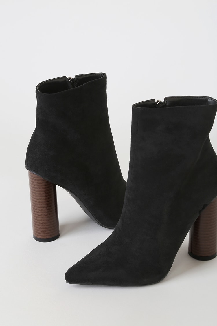 Lulus | Shasta Black Suede Ankle Booties | Size 8 | Vegan Friendly