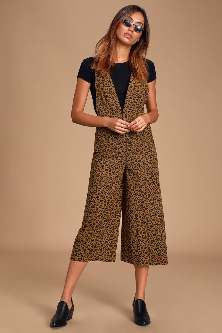 Chic Leopard Print Overalls - Wide-Leg Overalls - Cropped Overall - Lulus