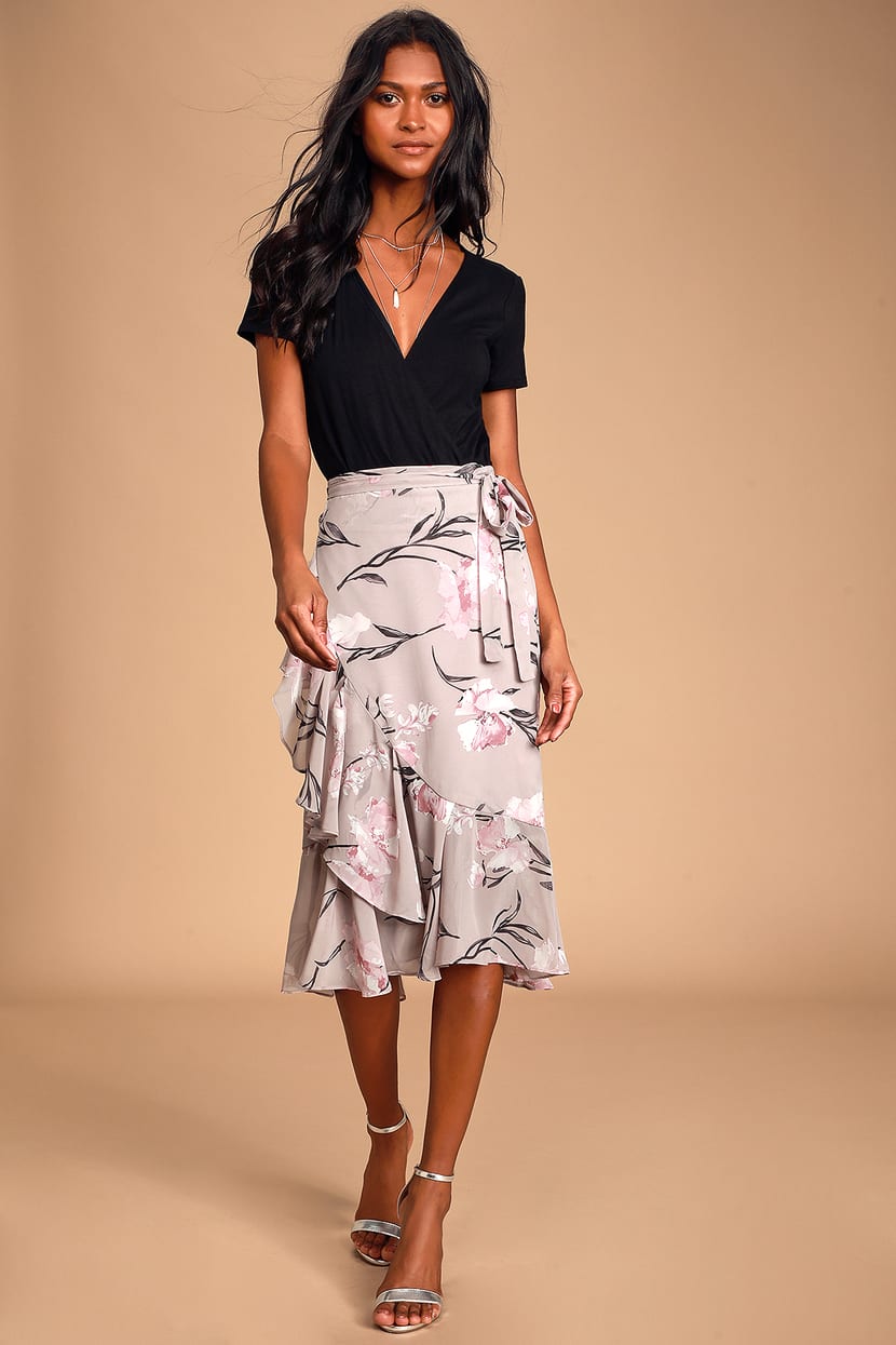 Chic Lavender Wrap Skirt - Floral Wrap Skirt - Ruffled Wrap Skirt - Lulus