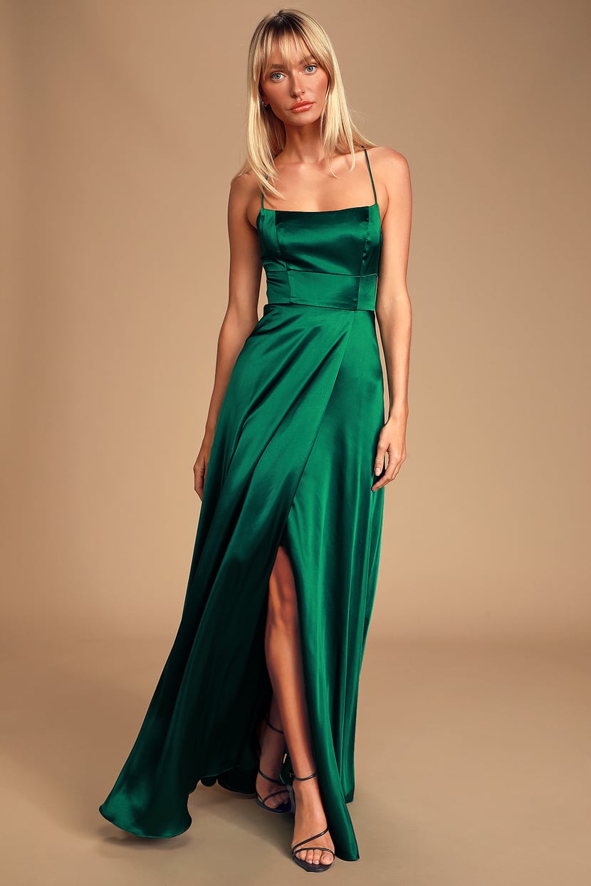 Forest Green Maxi Dress - Satin Maxi Dress - Lace-Up Maxi Dress - Lulus