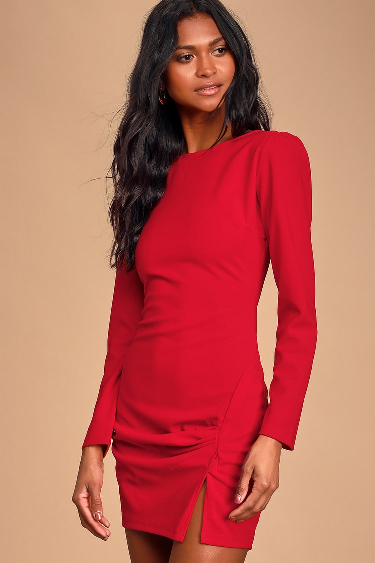 Sexy Red Dress - Long Sleeve Bodycon Dress - Red Bodycon Dress - Lulus