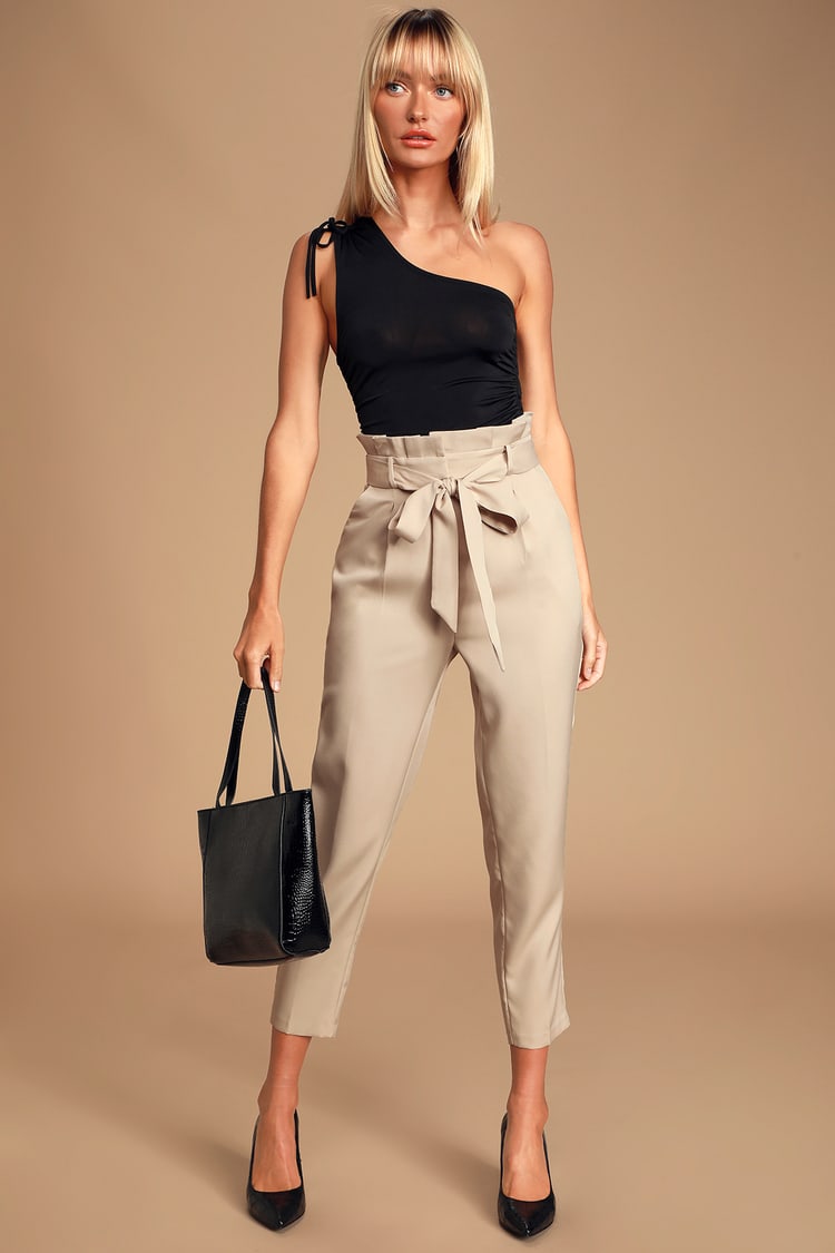 Chic Beige Trousers - Paperbag Waist Pants - Beige Office Pants - Lulus