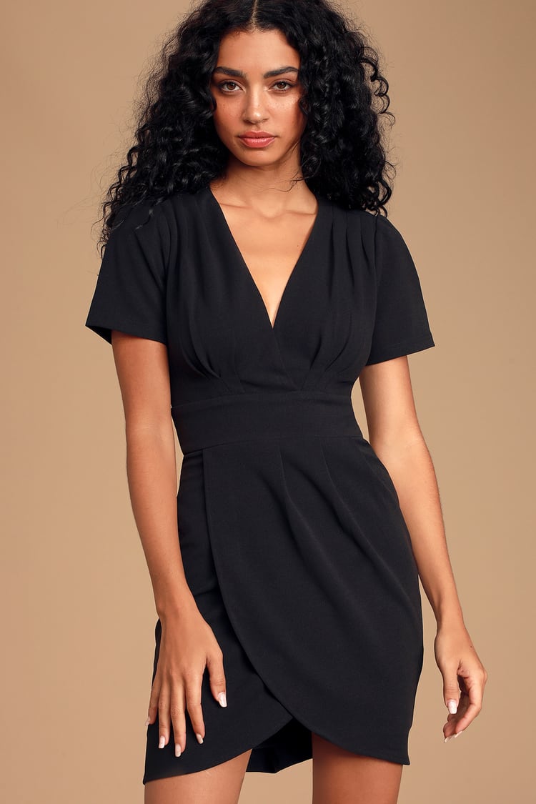 Chic Black Dress - Short Sleeve Dress - Pleated Mini Dress - Lulus