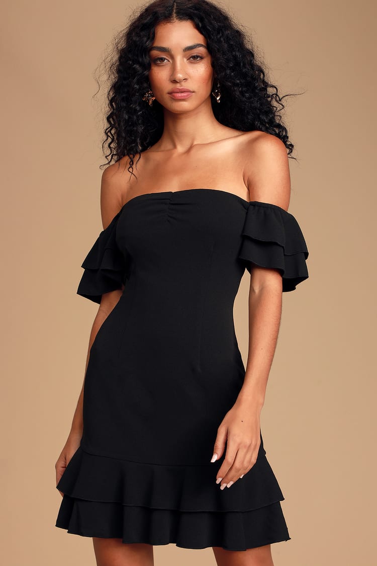 Chic Off-the-Shoulder Dress - Black OTS Dress - Mini Dress - LBD - Lulus