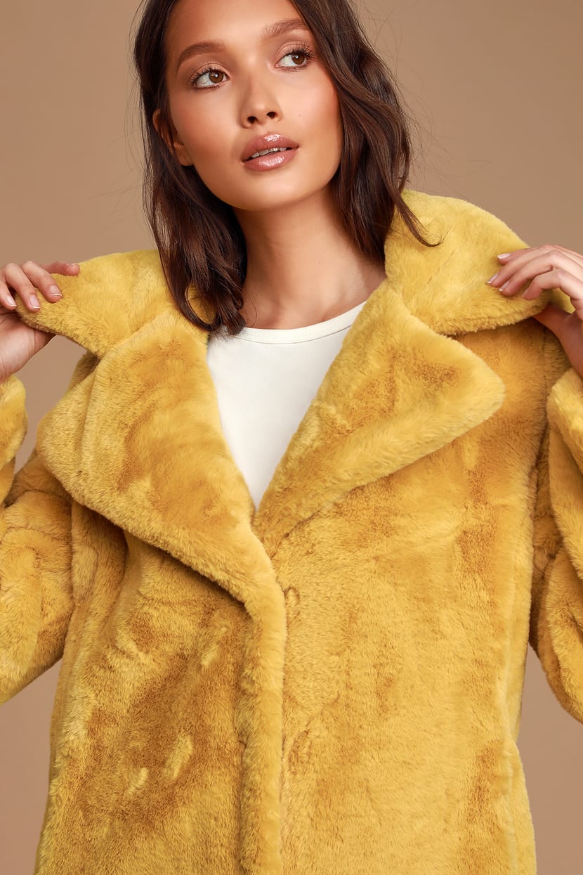 Avec Les Filles Mustard Yellow Fur Coat - Long Faux Fur Coat - Lulus