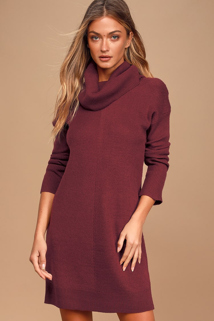 Optimistisch kleding Gemeenten Cute Burgundy Dress - Knit Dress - Cowl Neck Dress - Lulus