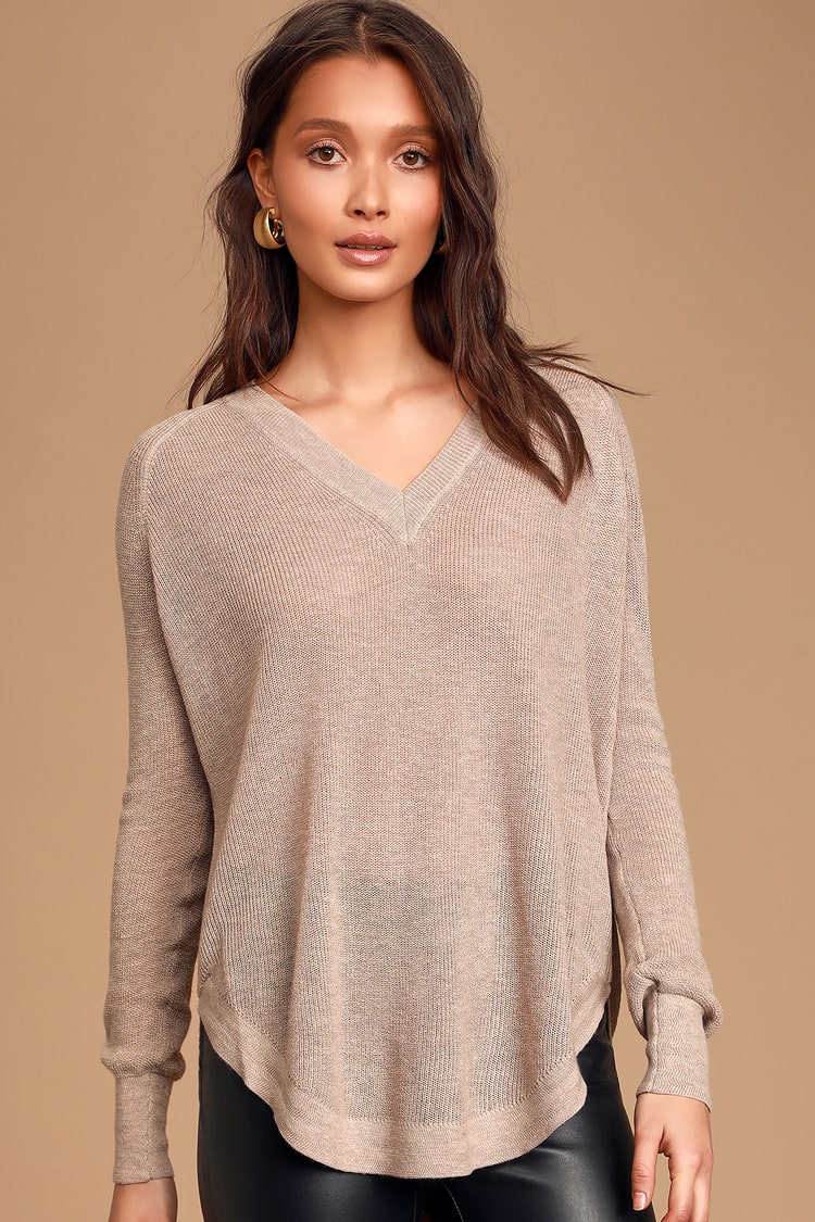 Taupe V-Neck Sweater - Knit Sweater Top - Cozy Knit Sweater - Lulus