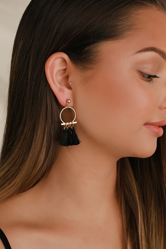 Stone & Fringe Statement Earring - Black – Haute & Rebellious