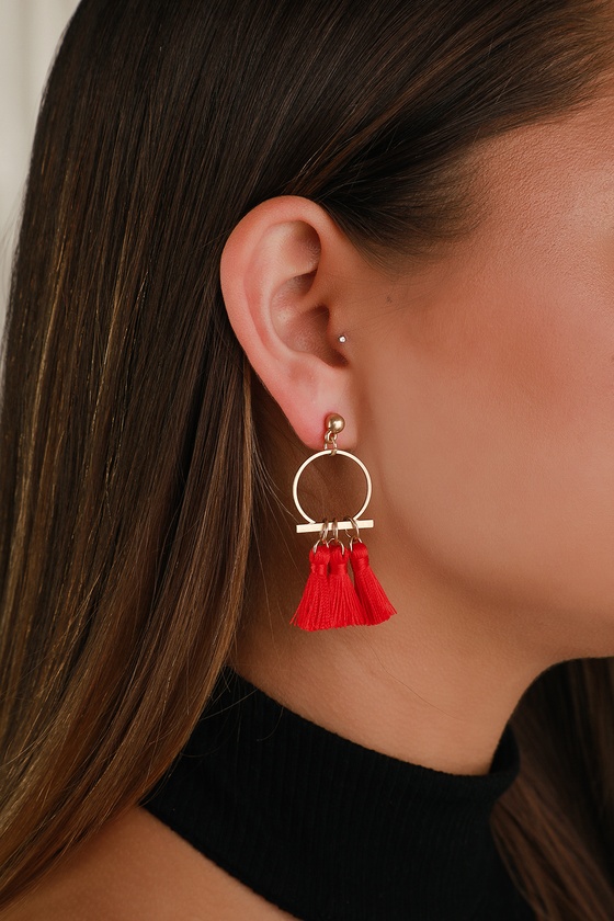 Chic Red And Gold Earrings Tassel Earrings Lulus 9295