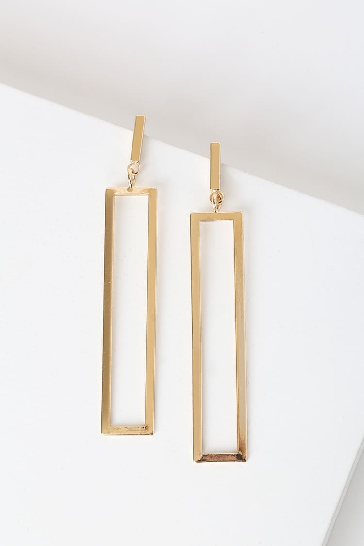 Gold Earrings - Rectangle Hoops - Drop Earrings - Gold Jewelry - Lulus