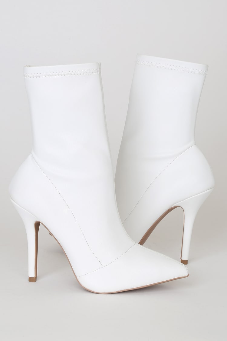 Cute White Vegan Leather Boots - Sock Boots - Pointed-Toe Boots - Lulus