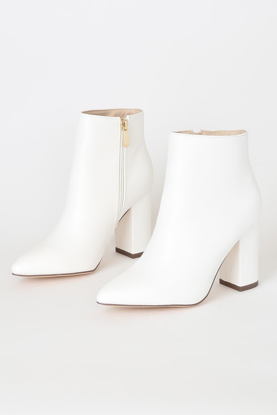 white ankle boots heels