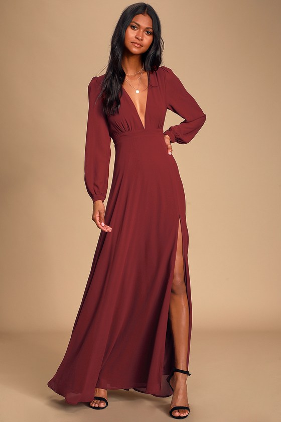 long sleeve maxi dress maroon