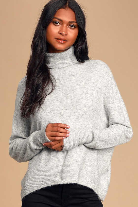 Comfy Grey Sweater - Grey Turtleneck Sweater - Drop Shoulder - Lulus