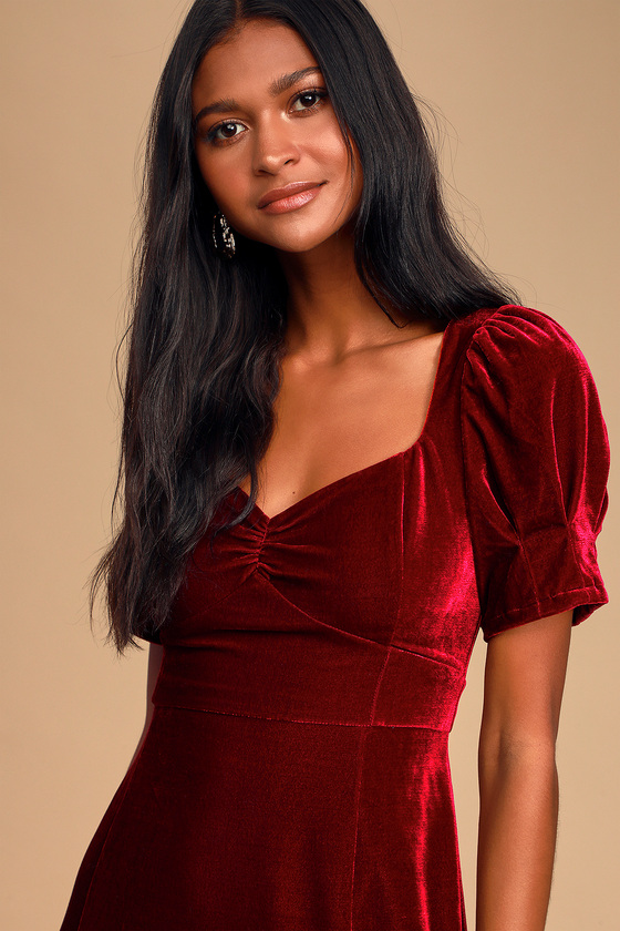 Puff sleeve velvet outlet dress