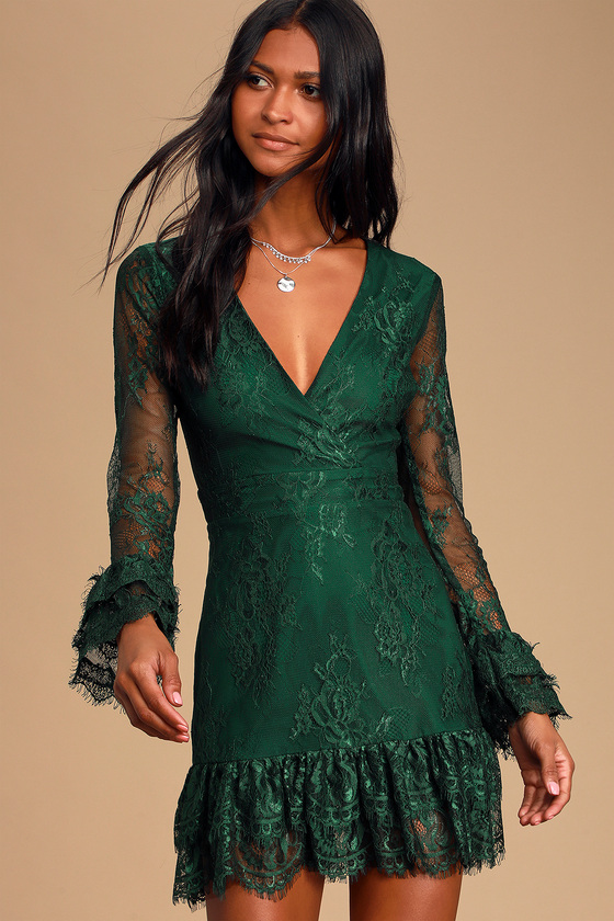 emerald green long sleeve lace dress