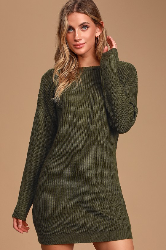 Sexy Olive Green Dress - Sweater Dress - Backless Dress - $58.00 - Lulus