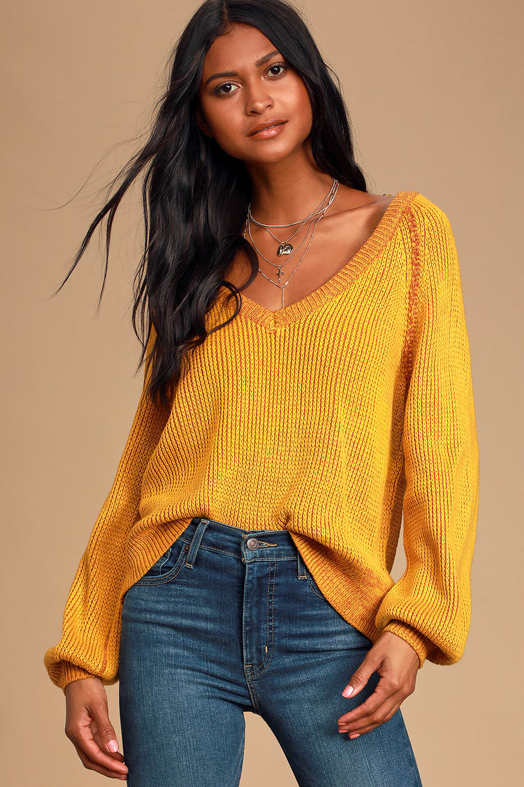 Mustard Yellow Sweater - V-Neck Sweater - Knit Sweater - Sweater - Lulus