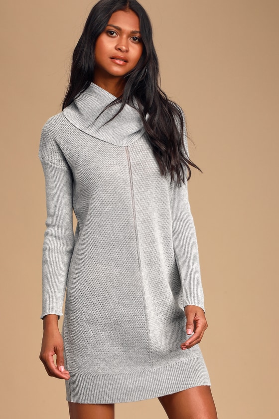 Cute Grey Knit Dress - Cowl Neck Dress 