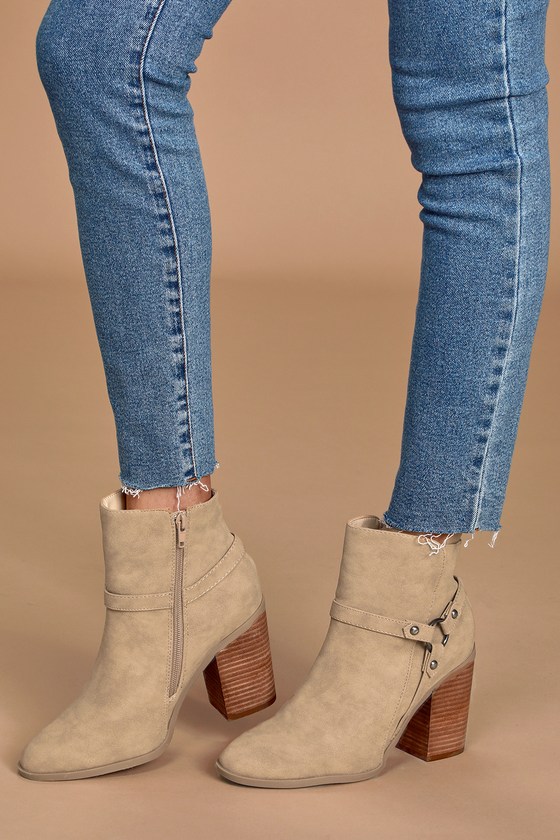Cute Taupe Booties Ankle Booties Block Heel Ankle Boots Lulus