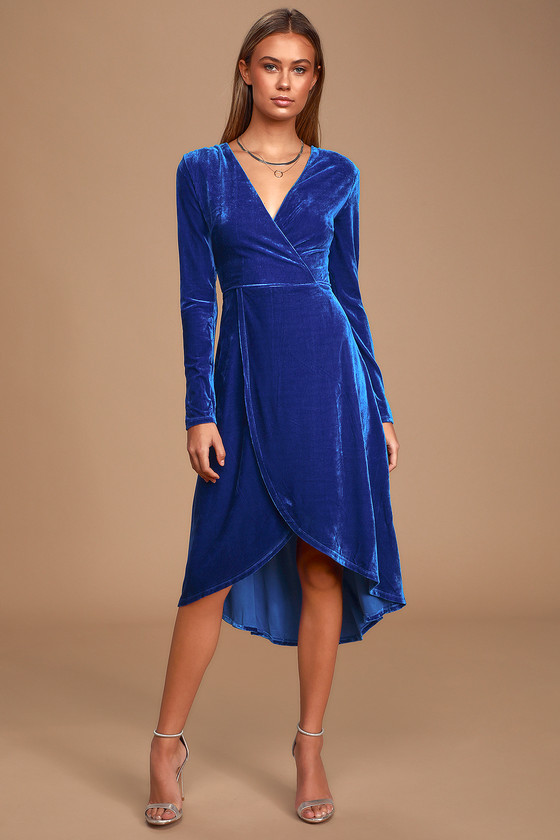 Royal Blue Velvet Midi Dress Online Sale, UP TO 68% OFF