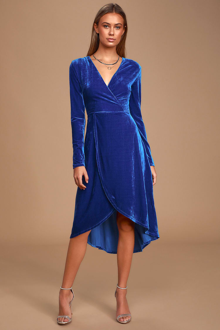 Glam Velvet Dress - Cobalt Blue Velvet Dress - Blue Midi Dress - Lulus