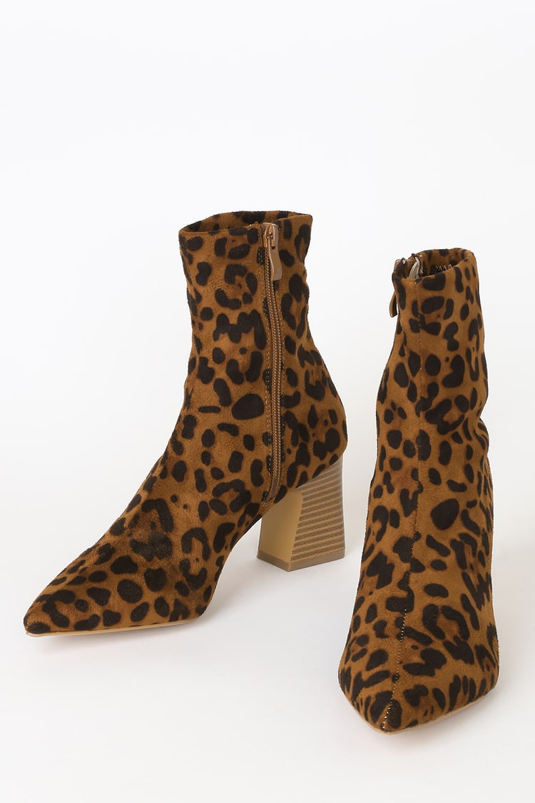 RAID Eva - Leopard Print Booties - Sock Boots - Pointed-Toe Boots - Lulus