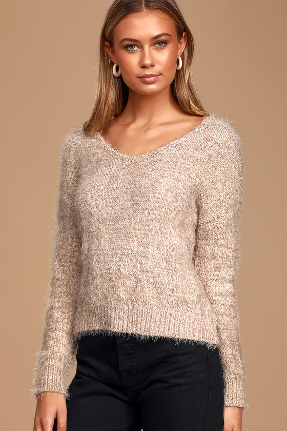 Cozy Light Mauve Sweater Eyelash Knit Sweater V Neck Sweater Lulus 4255