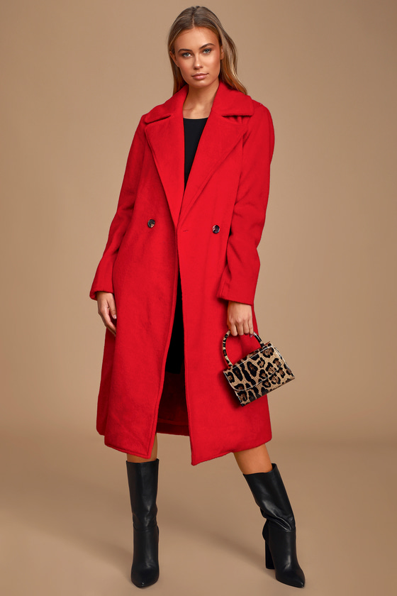 Chic Red Coat - Wool-Blend Coat - Double-Breasted Coat - Lulus