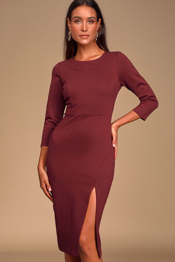 Three quarter clearance sleeve bodycon dress