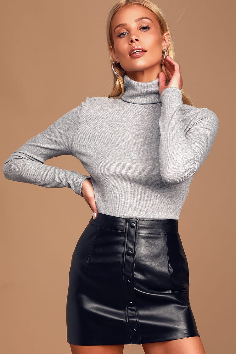 Black Vegan Leather Skirt - Button Front Skirt - Mini Skirt - Lulus