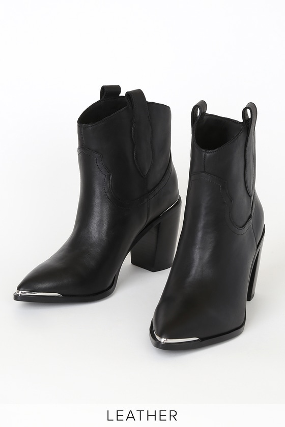 black leather western booties