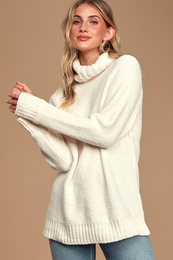 LUSH Sweater - Cream Sweater - Chenille Turtleneck Sweater - Lulus