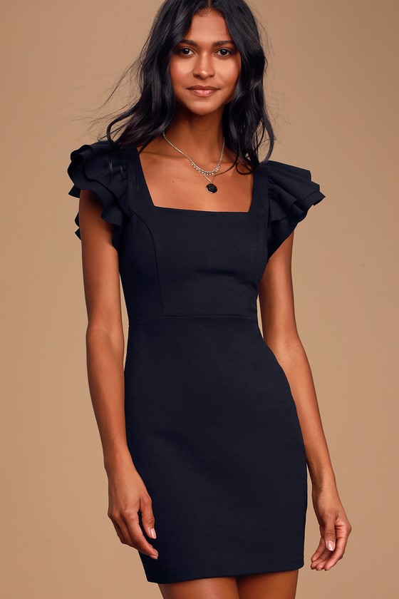 Sexy Black Dress - Bodycon Dress - Ruffle Sleeve Mini Dress - Lulus