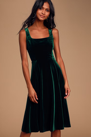 Green Velvet Dress Velvet Midi Dress Square Neck Velvet Dress Lulus