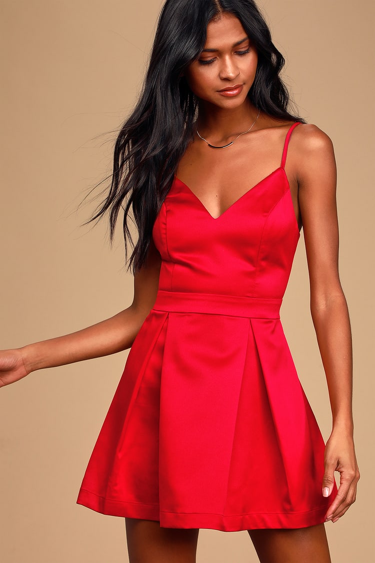 Red Dress - Skater Dress - Sleeveless Dress - Satin Dress - Lulus